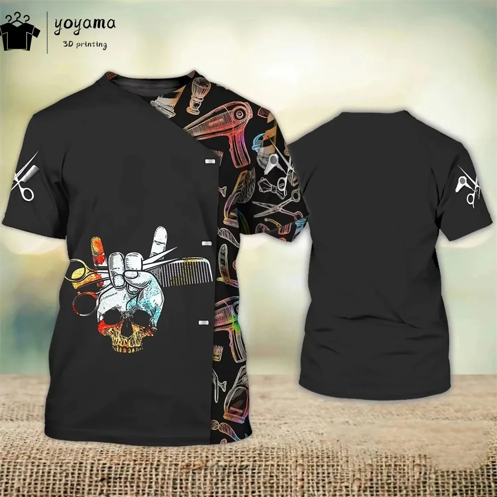 Ropa con estampado de peluquero para hombre, camiseta informal holgada y transpirable con estampado 3D, jersey para hombre, ropa para hombre, camisetas gráficas de peluquero de verano