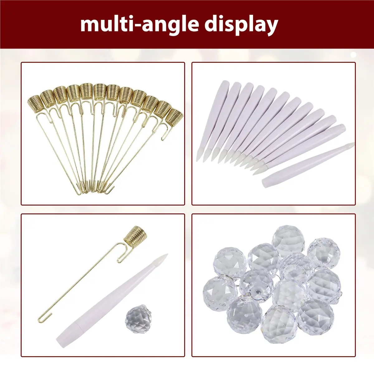 DT77 12pcs Flickering Remote 0.5In X 6In LED Short Taper Candles with 12 Crystal Ball Hooks,Flameless Warm Light Candlesticks