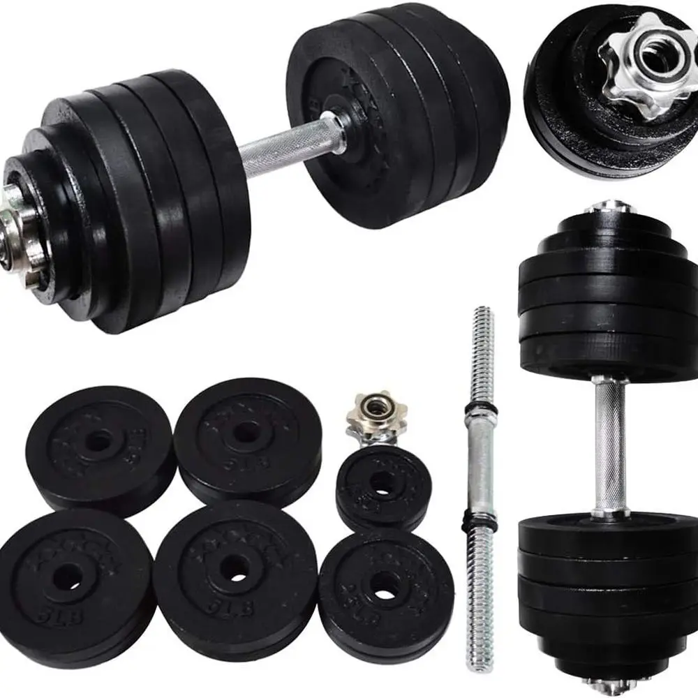 زوج من الدمبل القابل للتعديل بوزن 52.5 رطل، وأقصى وزن 105 رطل، ومقابض من الكروم، وأطواق شديدة التحمل