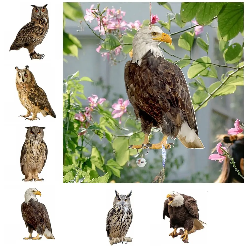 

Fake Owl Decoy With Bells Bird Repel Owl Scarecrow Rectangle Waterproof Fake Bird Scare Device Hanging Bird Repeller Balcony