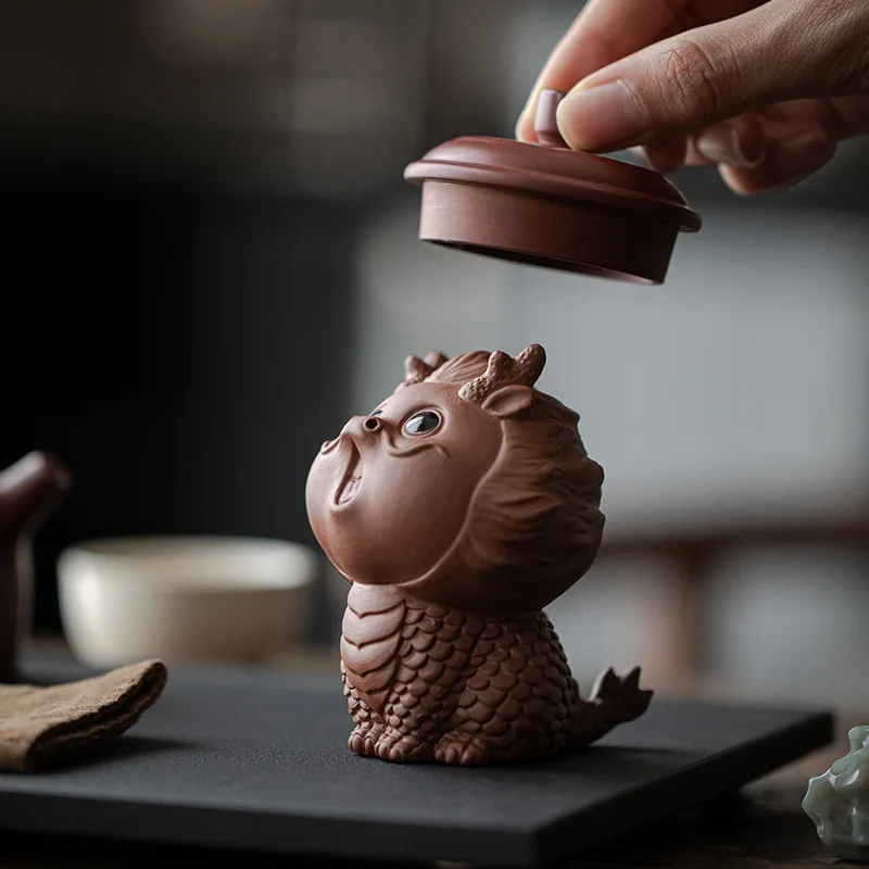 Purple Clay Tea Pet  Boutique Can Be Raised To Attract Wealth, Divine Beasts, Dragon Playing with Tea Sets, Tea Tables Lids
