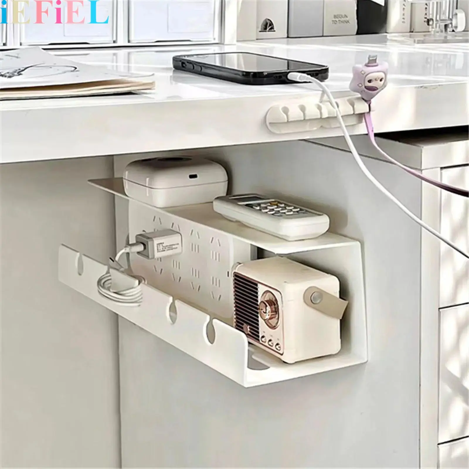 

40cm Self-adhesive Under-desk Cable Organizer Power Strip Holder Cable Management Tray