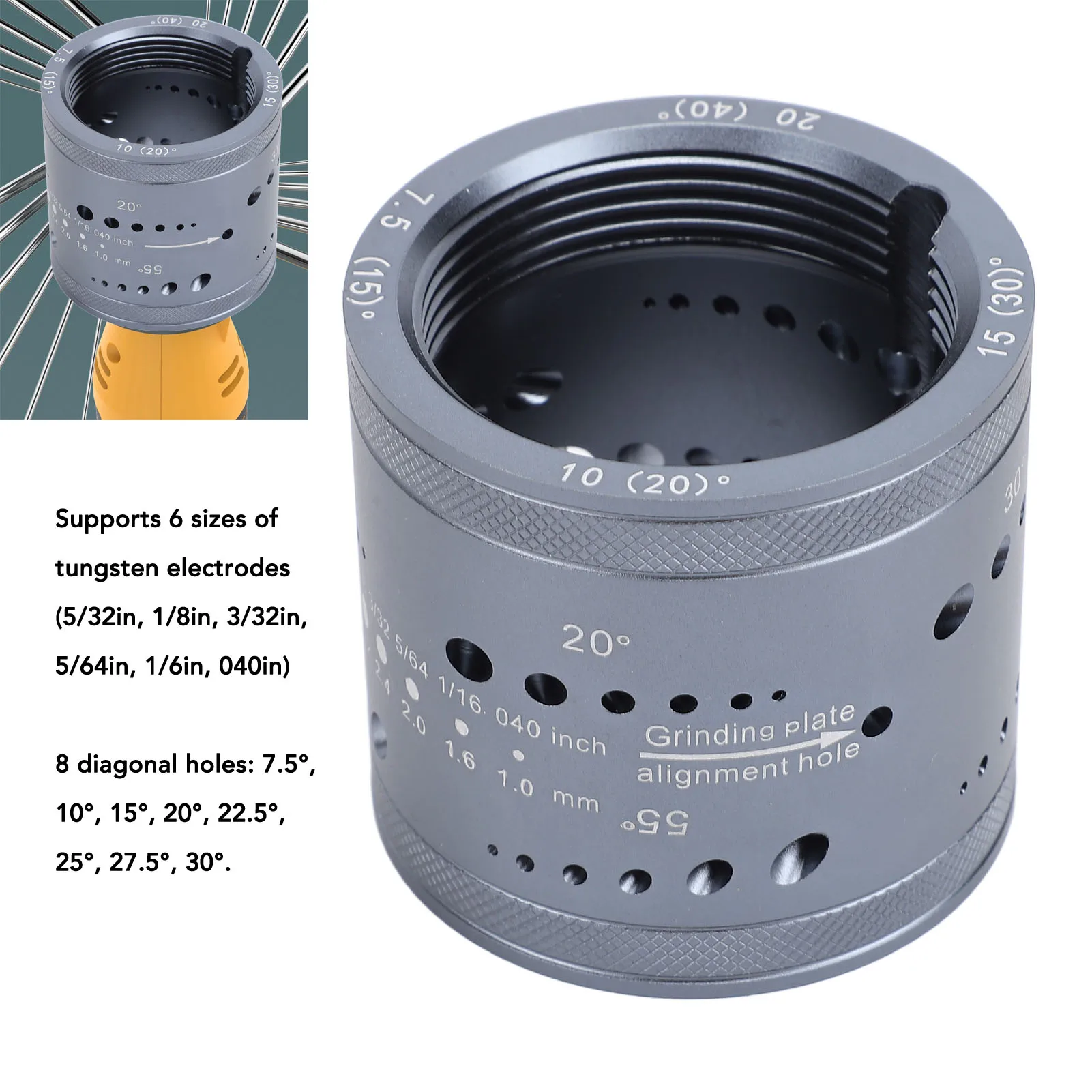 Electrode Sharpener Grinder Standard Size TIG Welding Tool Sharpener User Friendly Multi Angle Design for Metal Processing