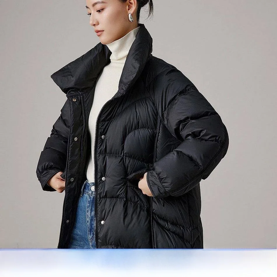 

Casual Loose Winter Duck down Jacket Women's Fashion Warm Long Sleeve Zipper Closure Mid-Length Coat by 2025YSING