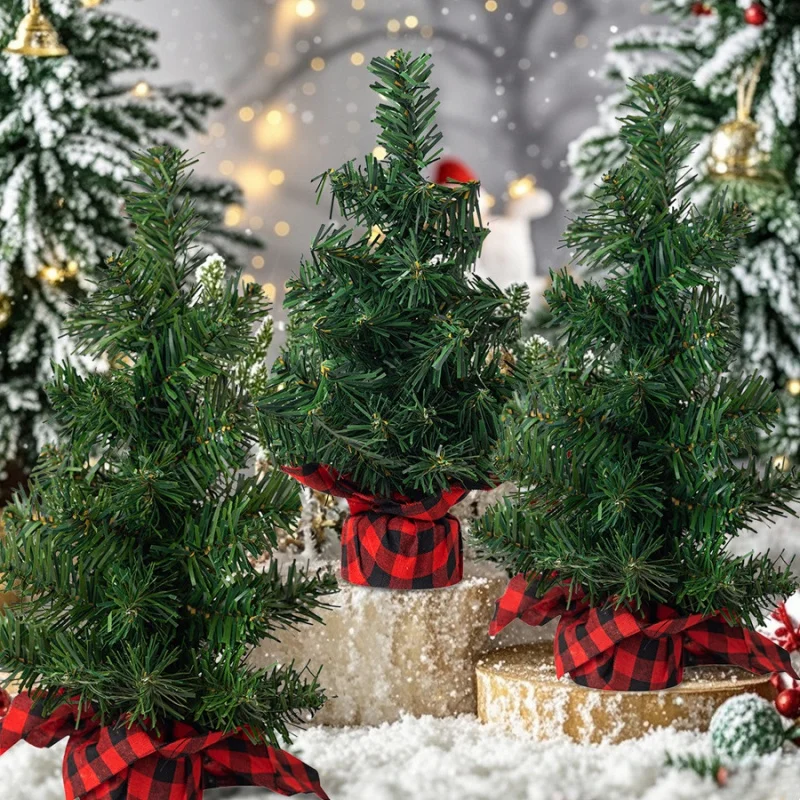 1pc15cm/5.91inMini شجرة عيد الميلاد زخرفة الأحمر والأسود منقوشة BaseDIYشجرة عيد الميلاد مول نافذة حفلة منضدية الديكور Ornam #5