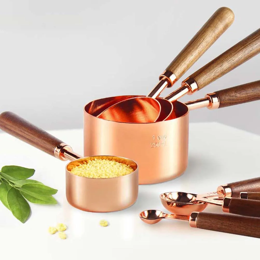 

Stainless Steel Walnut Measuring Cup Spoon Set Dual Scale Kitchen Tools For Baking Cooking Milk Powder Measuring Spoons