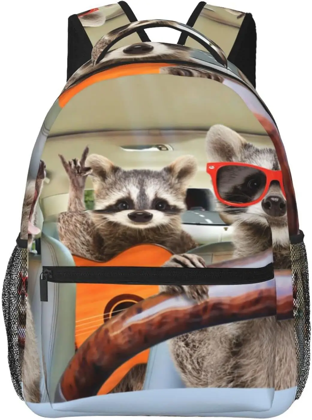 Raccoon Driving Car Funny Stylish Casual Backpack Purse Laptop Backpacks Pockets Computer Daypack For Work Business Travel