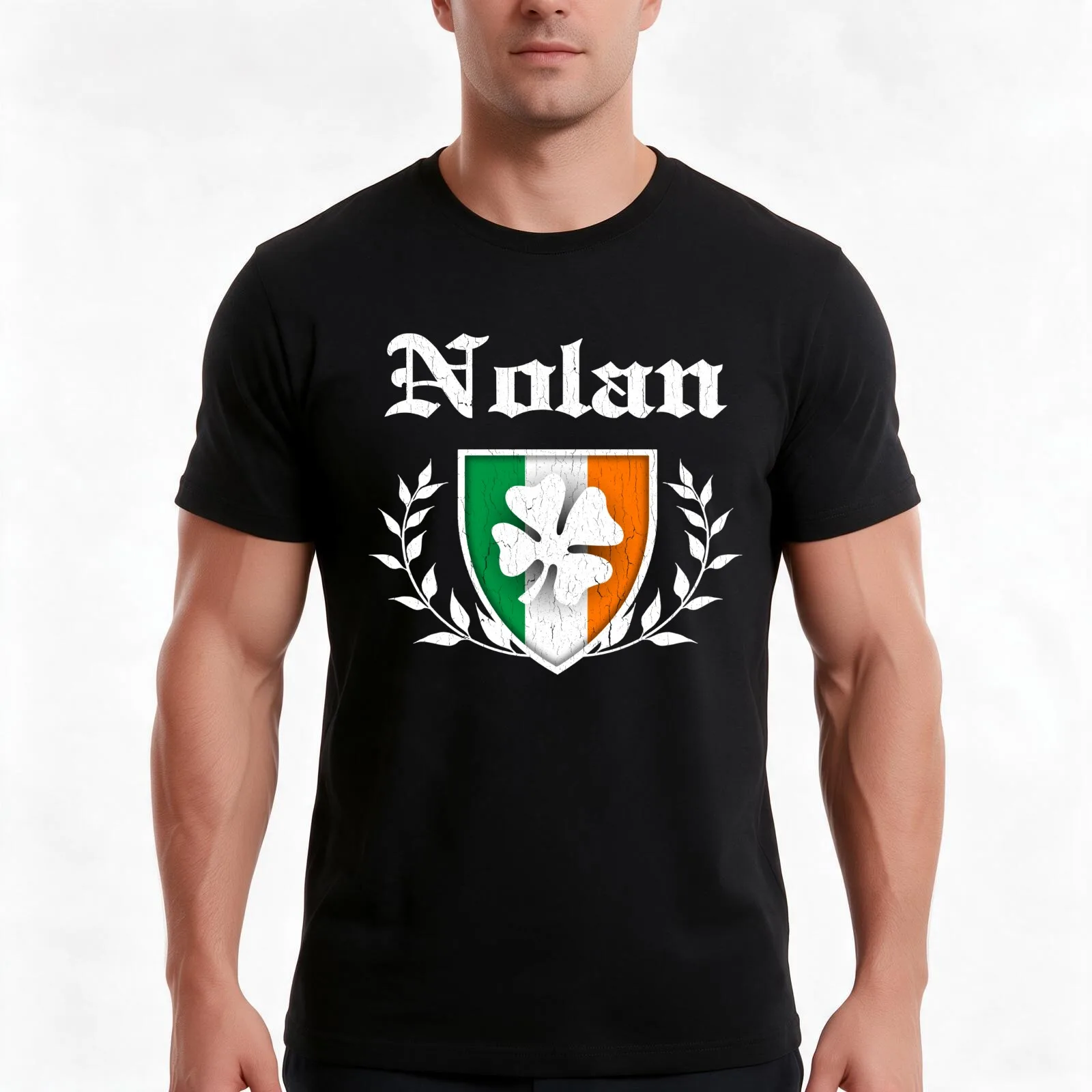 Nolan Family Shamrock Crest (vintage distressed) T-Shirt, Summer Casual Cotton Tee, Oversized Streetwear Tops, Unisex Men Women