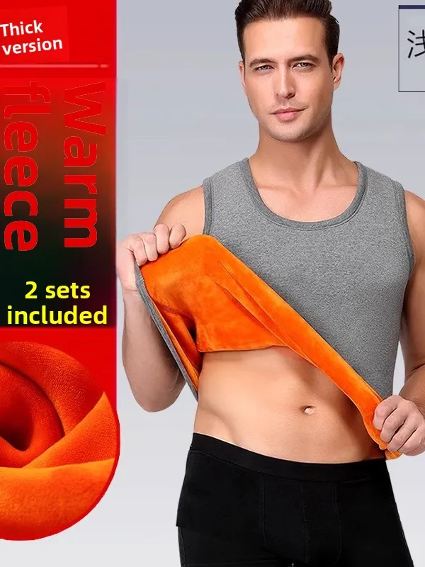 

Warm Fleece Lined Vest for Men Casual Style Knitted Fabric Single Layer Slim Fit round Neck Can Be Worn as Innerwear Or Outer...