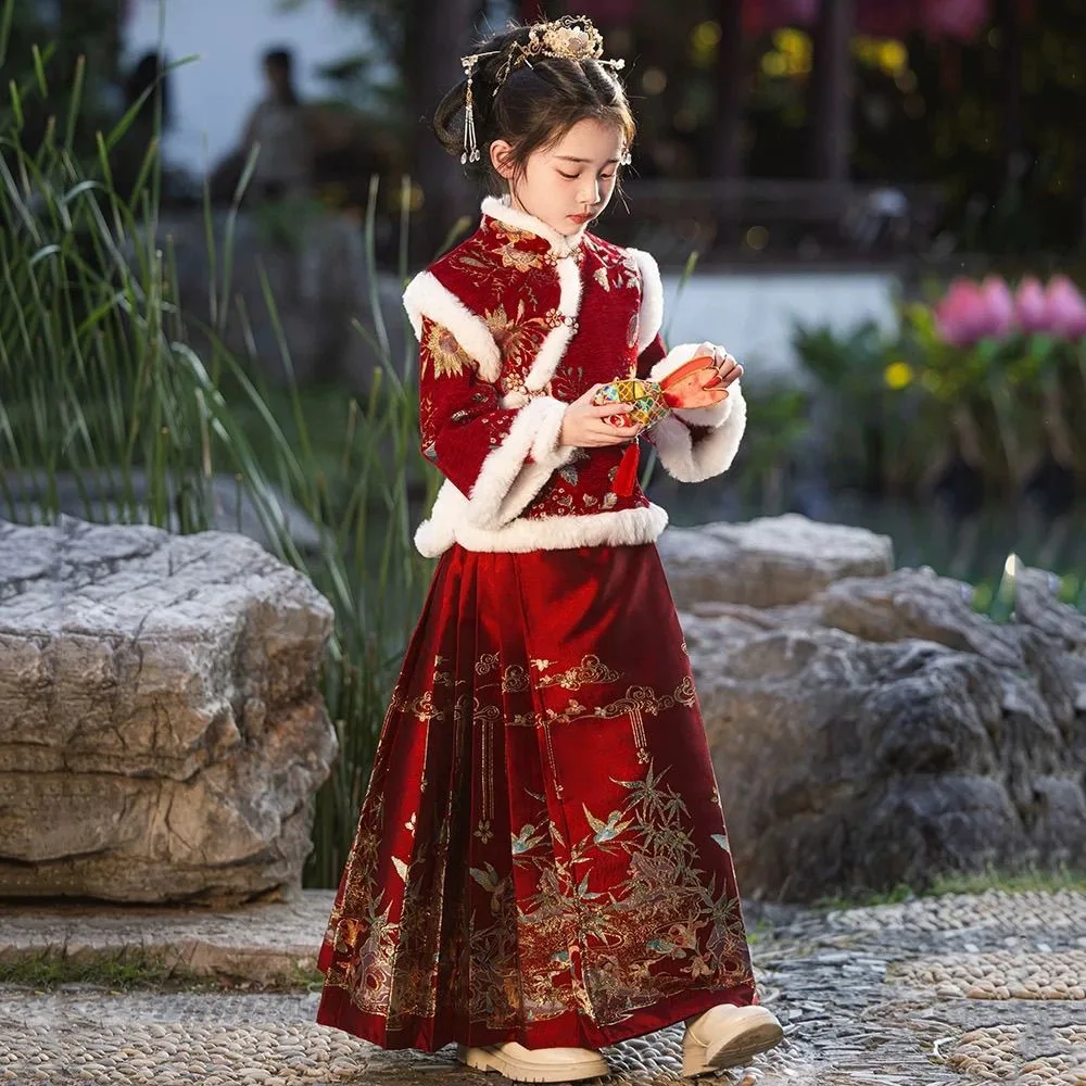 الشتاء Hanfu الفتيات 2025 ملابس السنة الجديدة للأطفال السنة الجديدة زي النمط الصيني تانغ زي ملابس السنة الجديدة #4