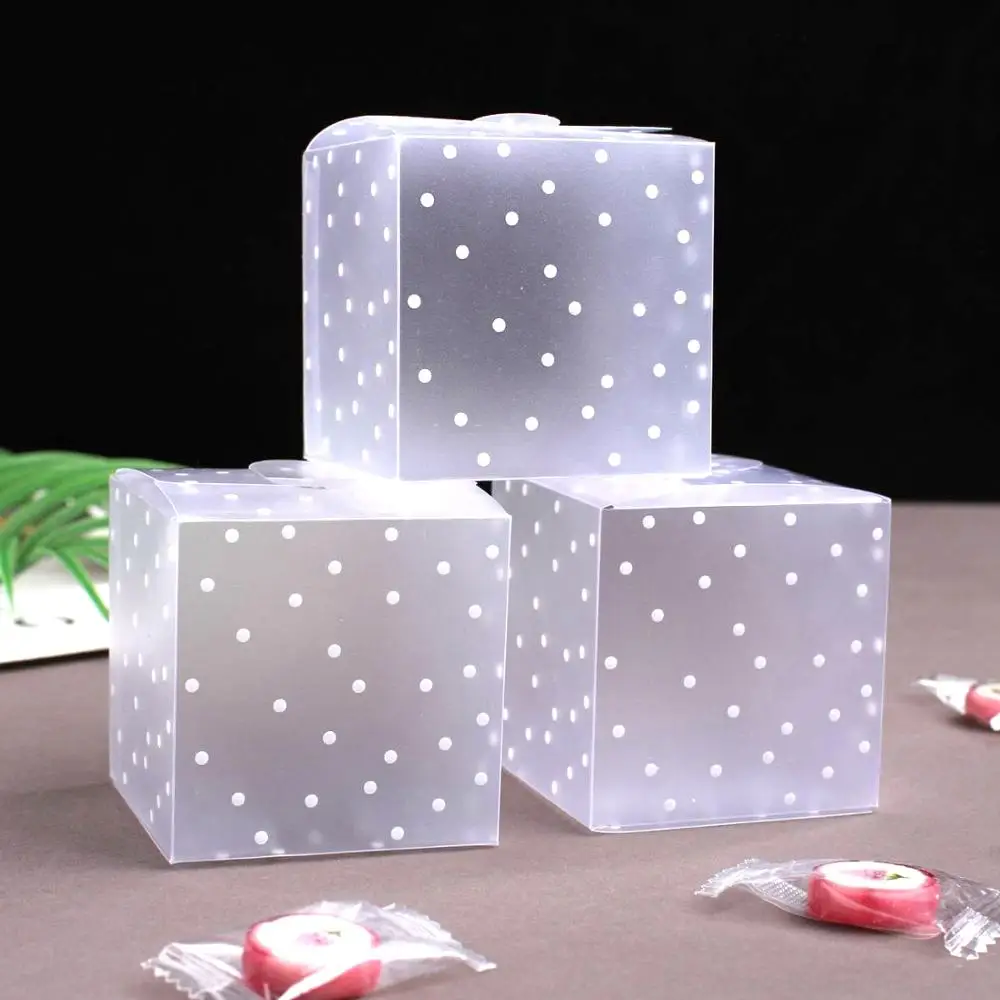 20Pcs Frosted Translucent Polka Dots PVC Candy Box Wedding Favors Christmas Party Cube Gift Boxes Sweets Candy Gift box