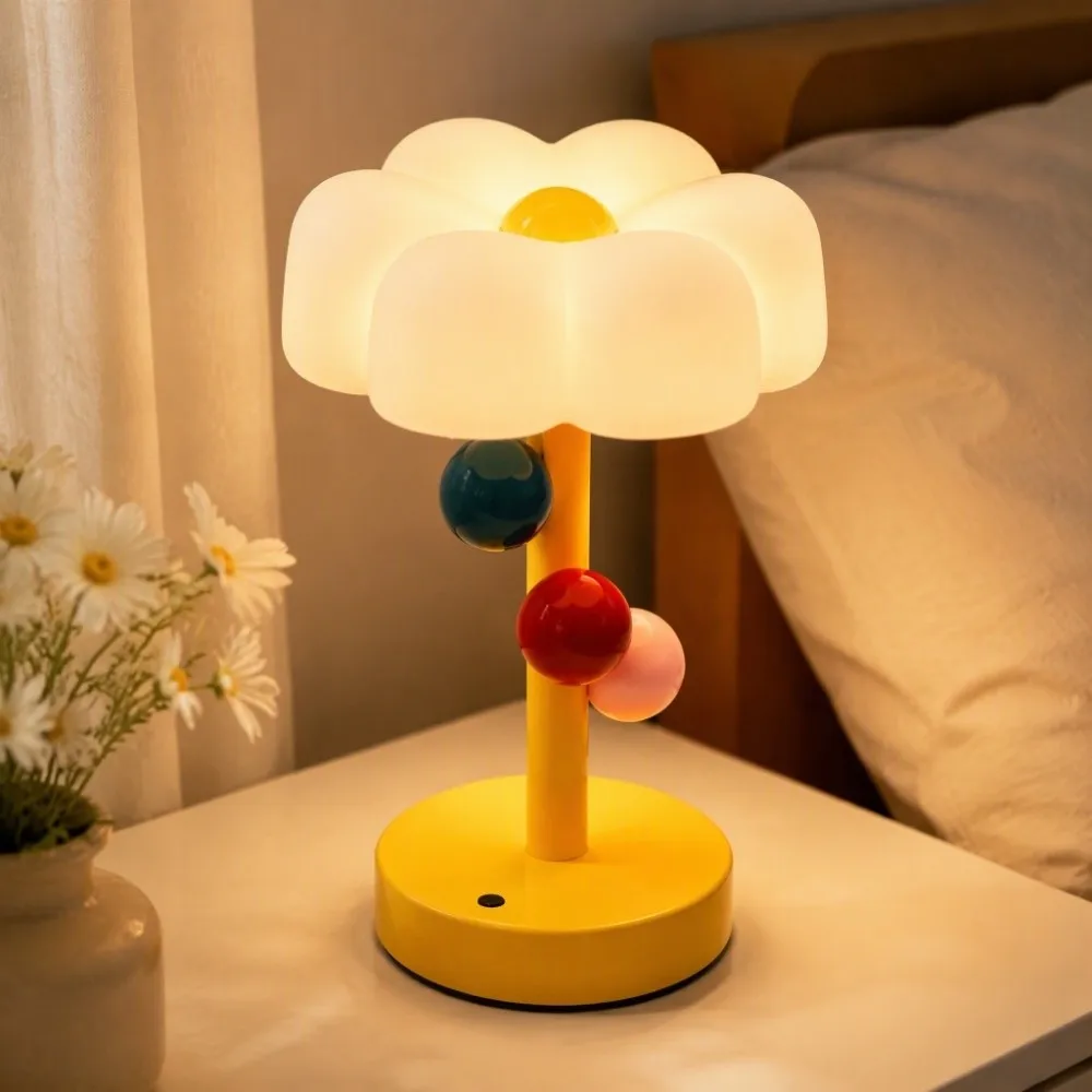 Dimmable Memphis Flower LED Table Lamp 3 Color Temperature Touch Control Bedside Lamp Colorful Ball Acrylic Shade
