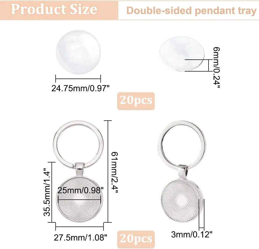 20Pcs Keychain Cabochon Settings Blanks Bezel Trays Charm Round Trays for Keychain Blanks Trays for Photo Resin Alloy Keyring