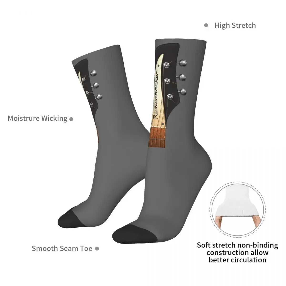 GUITAR HEADSTOCK ART - RICKENBACKER Socks Harajuku Sweat Absorbing Stockings All Season Long Socks Accessories for Man Woman