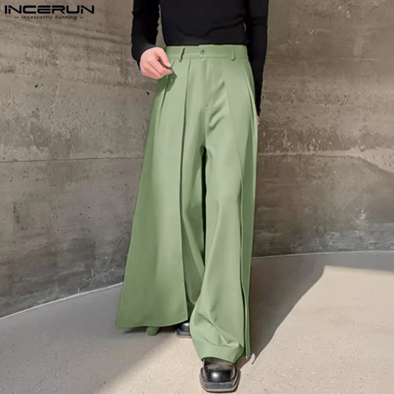 INCERUN-Pantalon Irrégulier pour Homme, Couleur Unie, Bouton, Jogging, Jambes Larges, Mode Streetwear, Jupes Décontractées, 2024