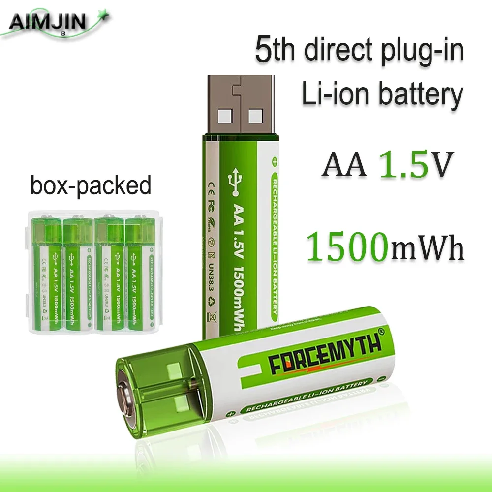 

1.5V No. 5 AA 1500mWh Li-ion Battery, USB Direct plug-in Fast Charging Suitable For Door Lock Remote Control Microphone