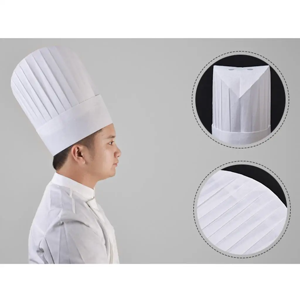 Casquette de Chef de restauration, chapeau haut en tissu Non tissé, casquette de cuisine jetable pour adultes, accessoire de Service alimentaire de cuisine