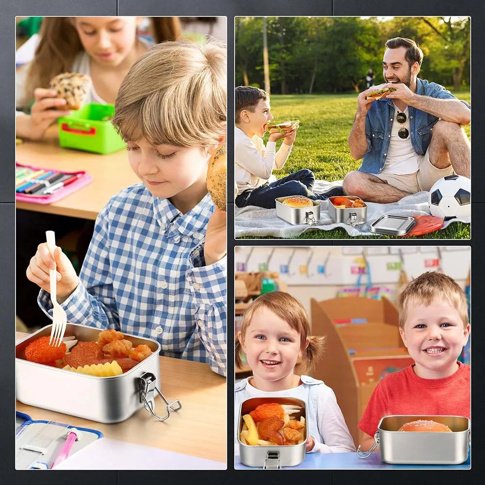 4Pcs Stainless Steel Bento Box Metal Lunch Box Food Storage Containers with Lockable Clips Lunch Snack Boxes for Work,School image 5