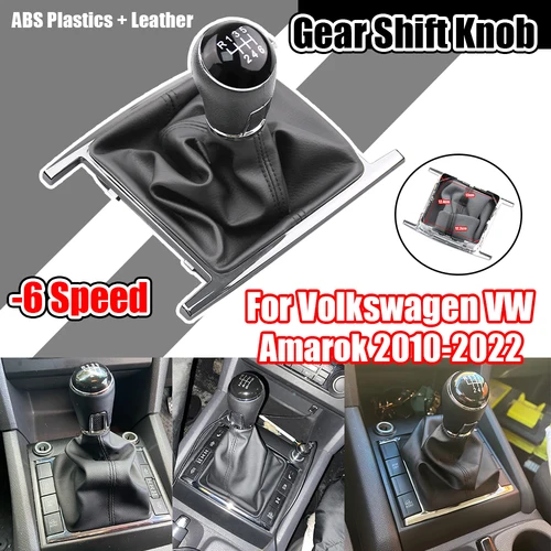 Perilla de palanca de cambios para coche, bola de mano con bota de polaina de cuero PU negro para VW Amarok 2010-2022, perillas de cambio de marchas de cuero