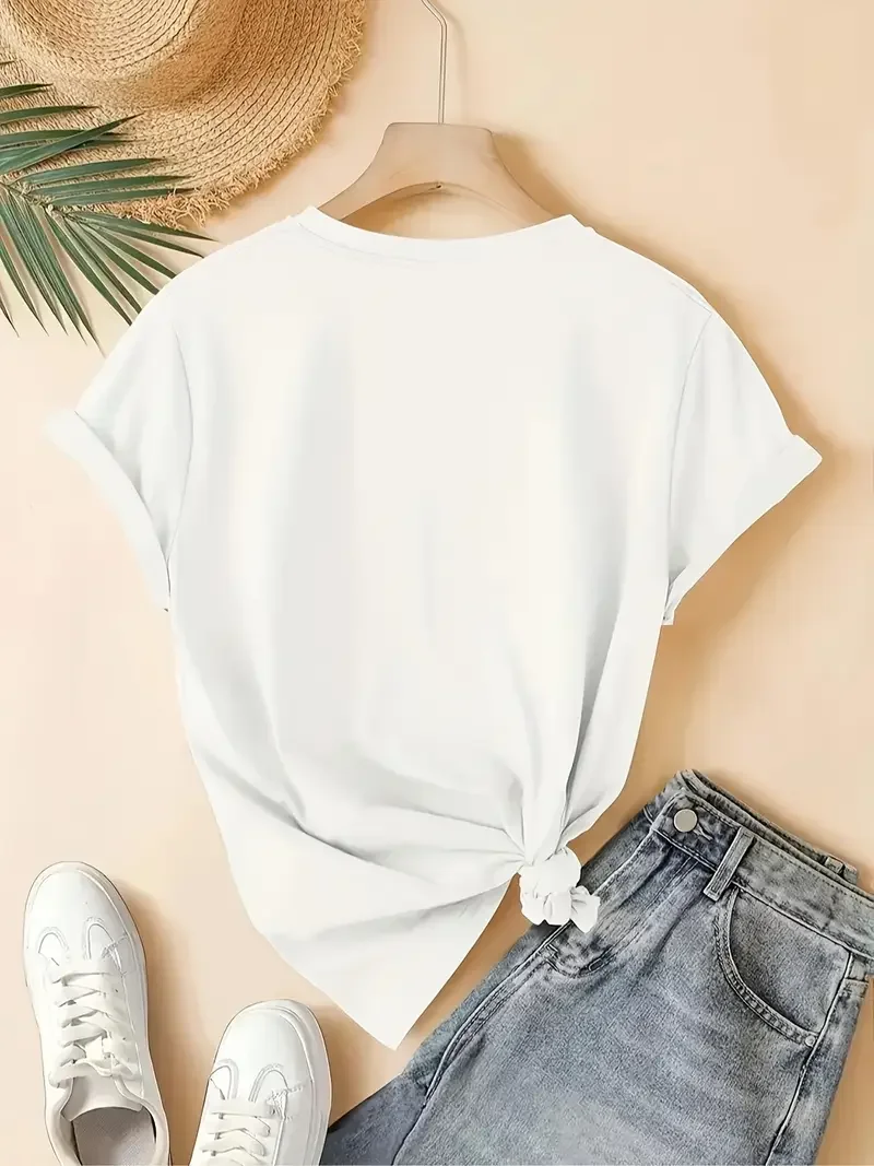 حجم كبير 1XL-5XL المرأة الصيف تي شيرت برقبة شكل v مع اليعسوب تي شيرت مطبوع السيدات عادية تي شيرتات قصيرة الاكمام بلايز