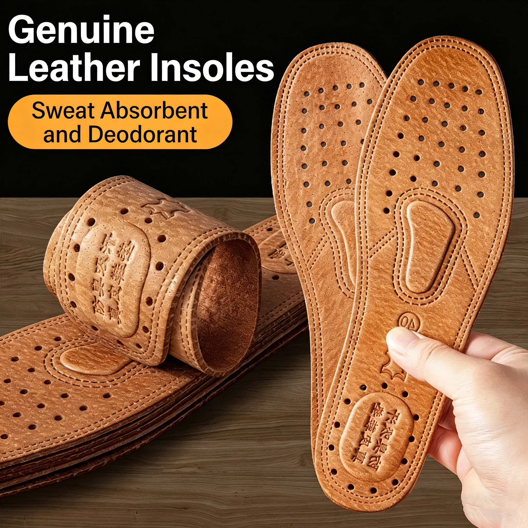 1 Paar Einlegesohlen aus Rindsleder für Herrenschuhe, bequeme, geruchshemmende, lässige Leder-Einlegesohle, hochwertige, flache Schuhsohle aus echtem Leder