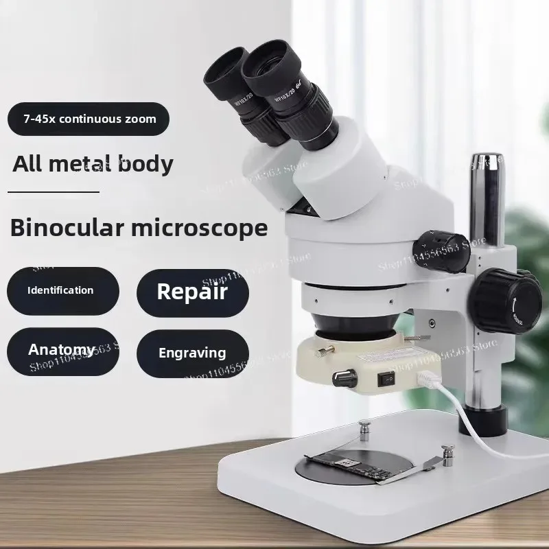 Trinocular Stereo Zoom Microscope, 7‑45X Continuous Zoom High‑Definition Microscope with C‑Mount for CCD