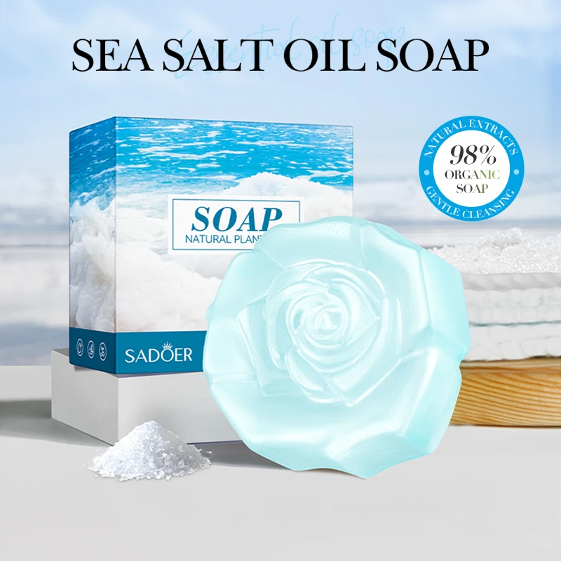 SADOER Sea Salt Essential Oil Soap Face Wash Foam Facial Cleanser Moisturizing Anti Acne Body Bathing Soap Skin Care