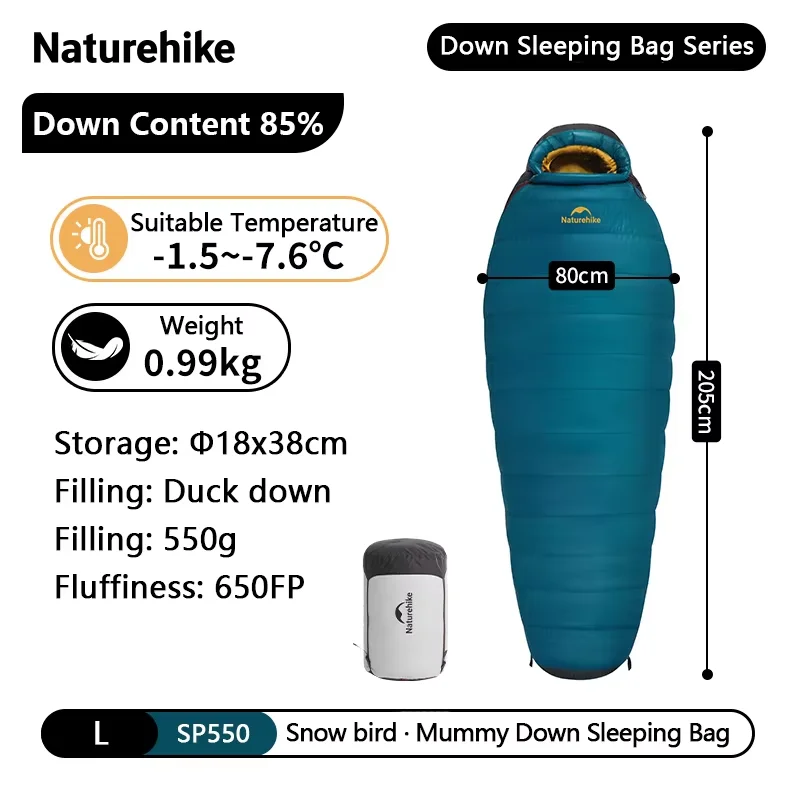 Naturehike スノーバード ダックダウン マミー寝袋 4 シーズン 軽量