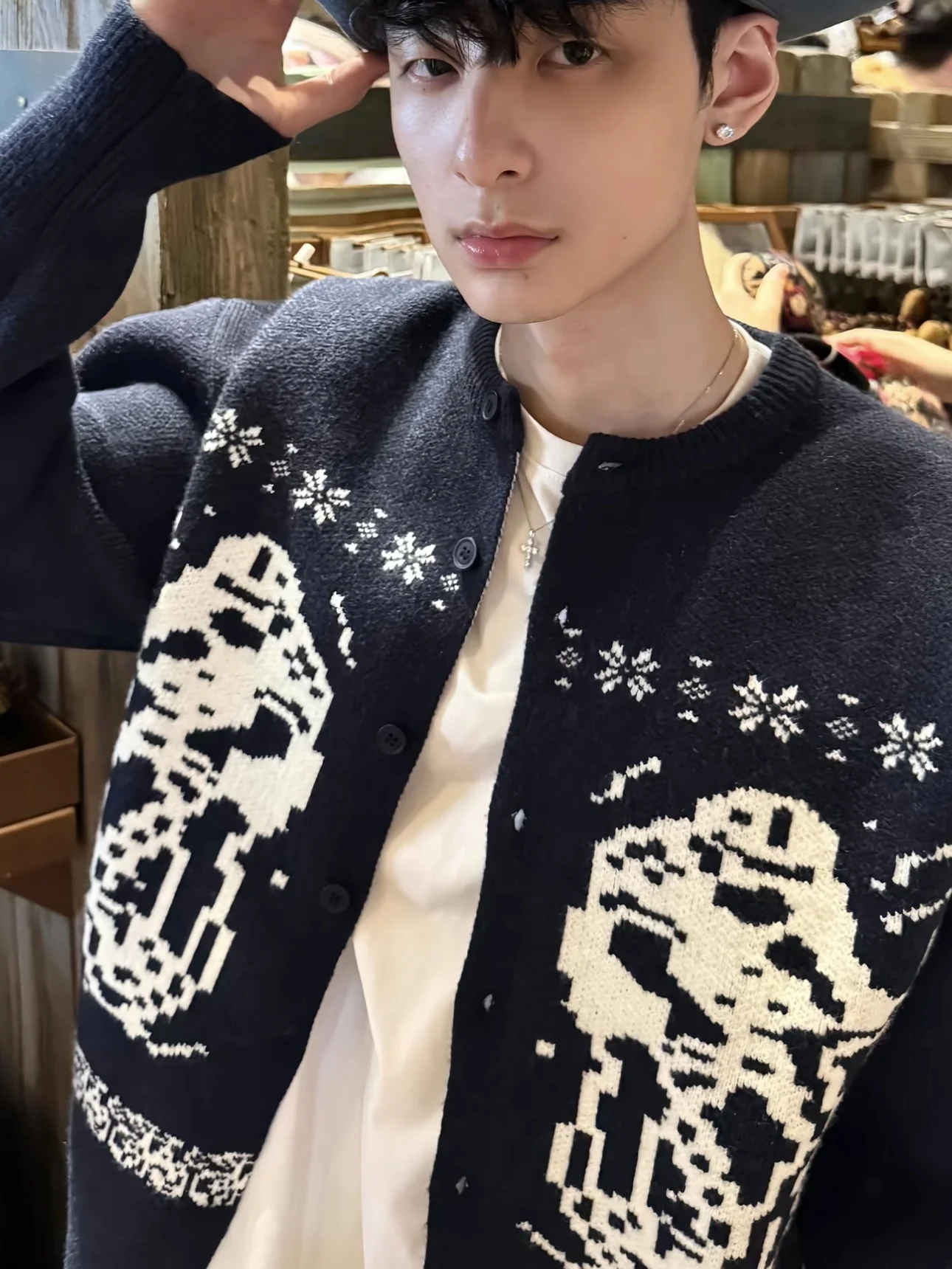 

Warm Casual Men's Knitted Cardigan Heavyweight Lazy Stitch Design Winter Outerwear Geometric Pattern Long Sve round Ne