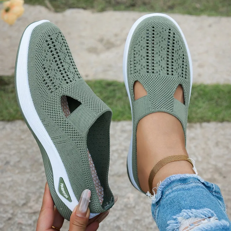 Woman Shoes Summer Women's Walking Non-Slip Breathable Knit Half Slippers Elderly Ladies Indoor Outdoor Casual Shoes for Woman