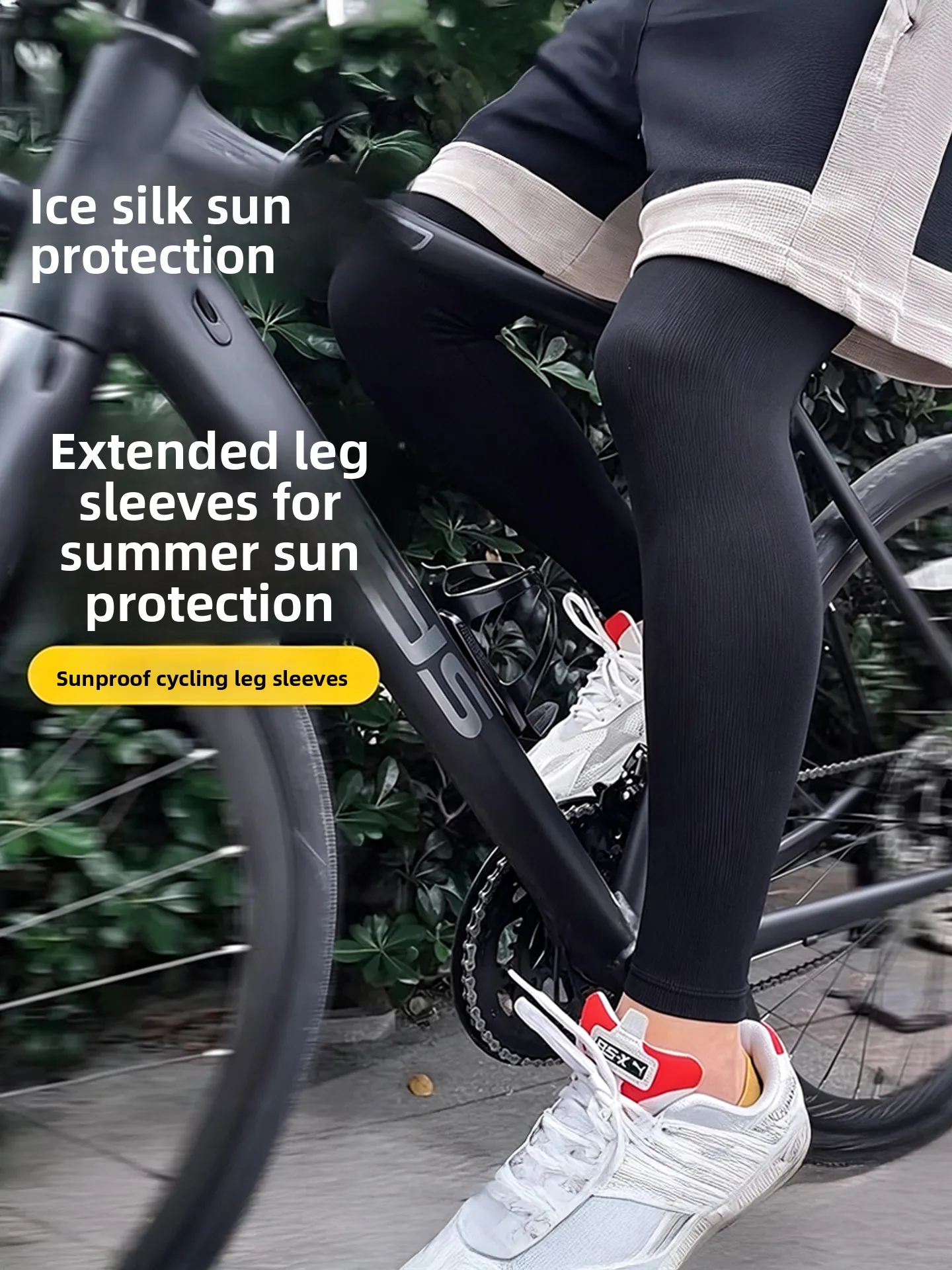 Lightweight Summer Ice Silk Cycling Leggings Unisex Sports Knee Pads Running Ankle Socks Anti-slip Youth Pure Color Leg Prote...