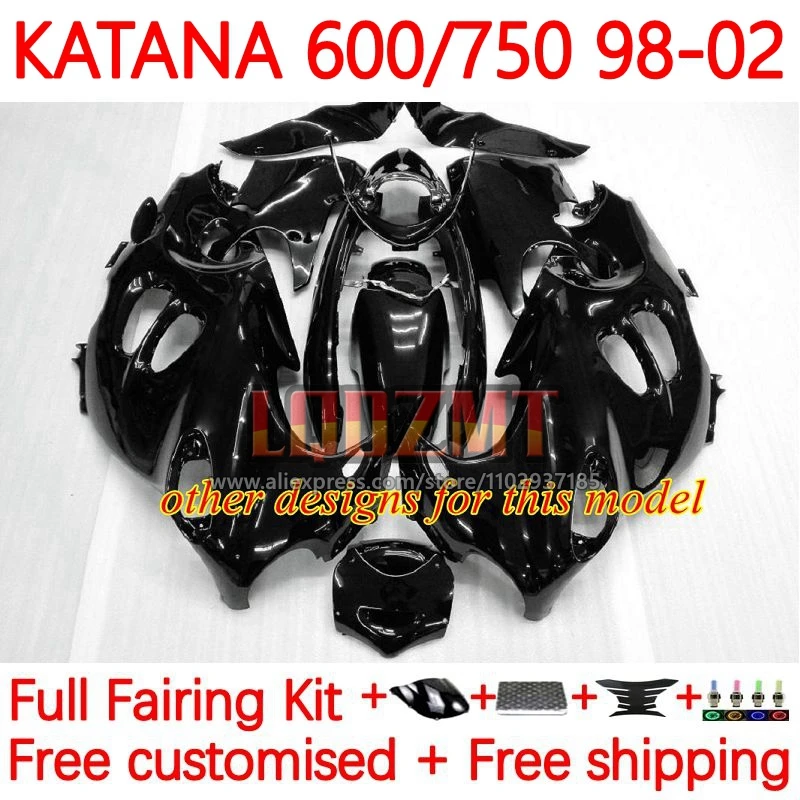 Body For SUZUKI KATANA GSXF 750 600 GSXF750 GSXF600 1998 1999 2000 2001 2002 Glossy black GSX600F 98 99 00 01 02 Fairing 92No.1