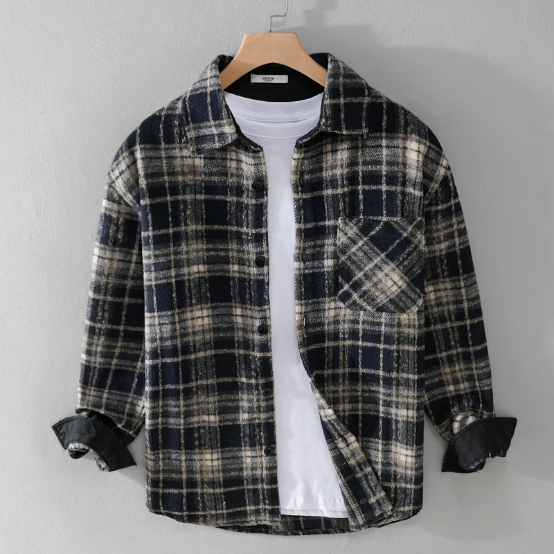 New Stylish Long-sleeve Plaid Shirt Men Brand Quality Thickened Comfortable Checkered Top Clothes Autumn Winter Chemise Homme