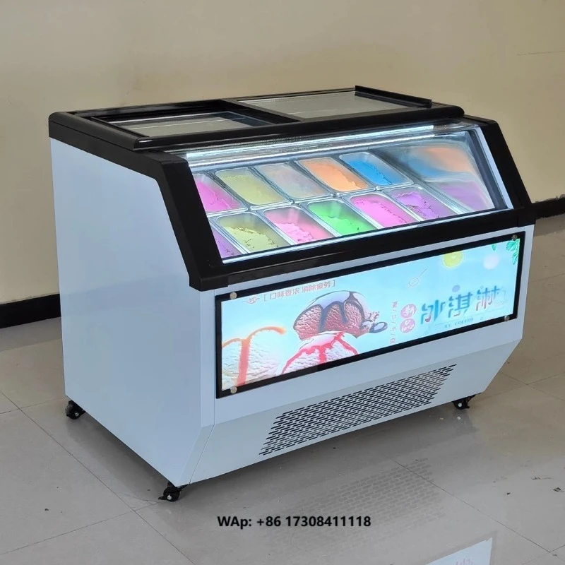Commercial Air Cooling Ice Cream Display Freezer, Gelato Showcase with LED, Auto Defrost & Clear Glass for Maximum Visibility