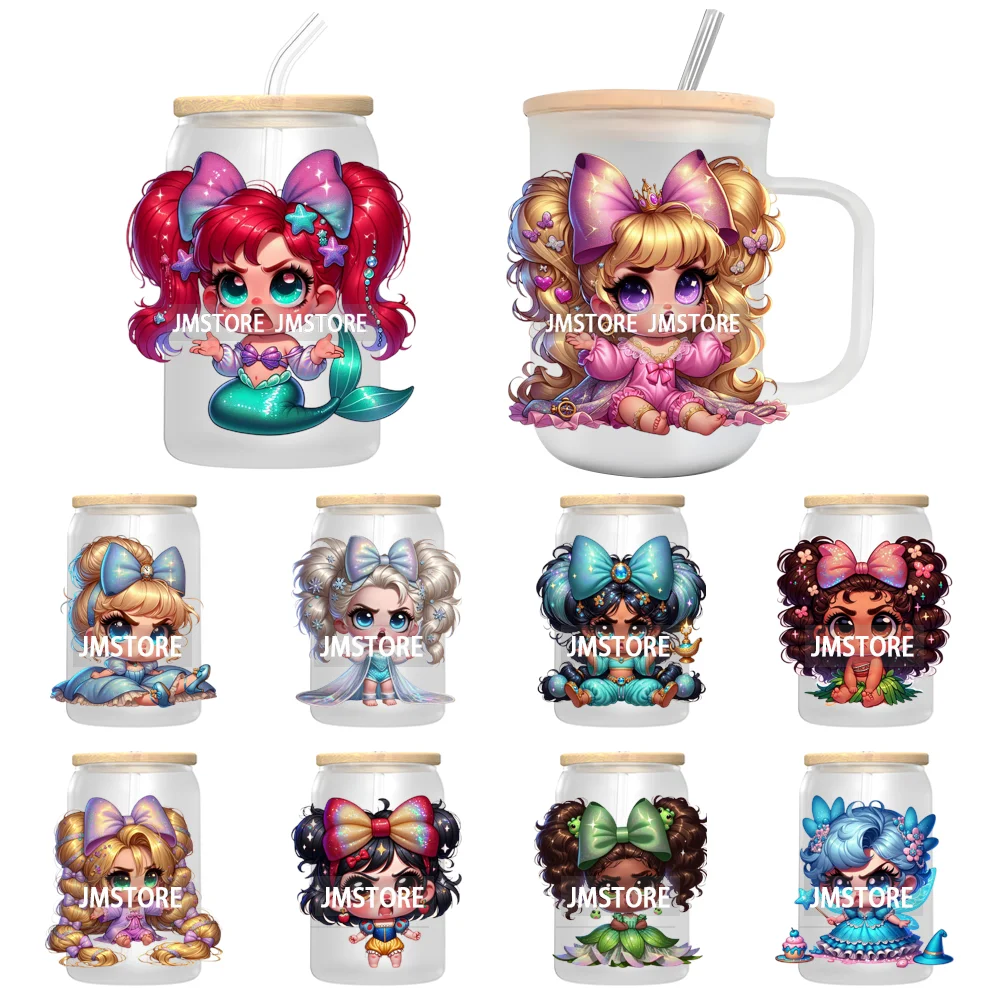 

Pouty Princesses Cartoon Toddler UV DTF Decals Ready To Apply Waterproof Transfer Stickers DIY Crafts For 16OZ Libbey Glass Can