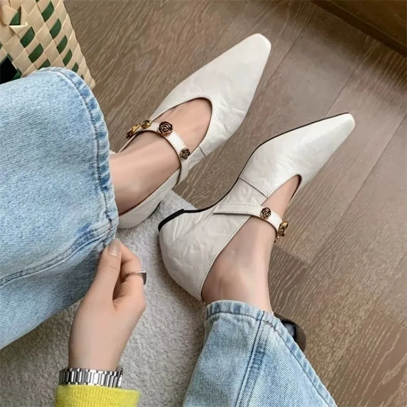 

Туфли на одинарном каблуке. Весна-осень 2023. Новые туфли с квадратным носком и металлической пряжкой. Туфли на низком каблуке с мягкой подошвой.