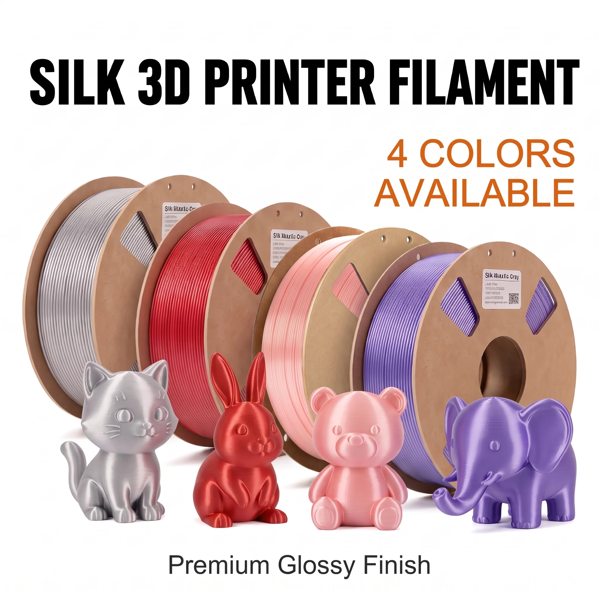 Silk PLA 3D Printer Filament Metal-Like Shiny Silk 3D Printing Filament 1.75mm 200/250/500/1000g Silver Gray/Red/Pink/Purple