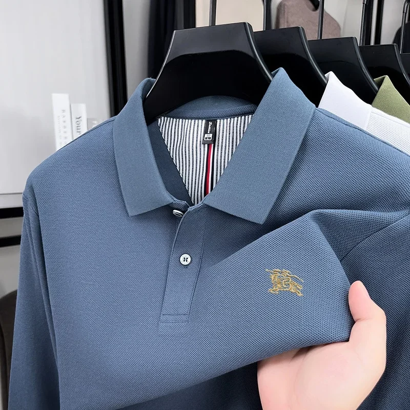 Fashion men's clothing design brand new long sleeved polo shirt autumn exquisite Paul embroidery comfortable pure cotton T-shirt