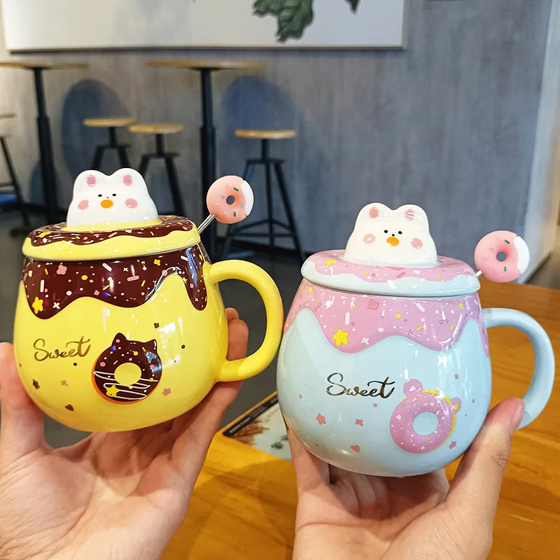 

Cartoon Cute Girly Heart Donut Ceramic Cup High Color Value Girl Couple Gift Cup Home Milk Cup