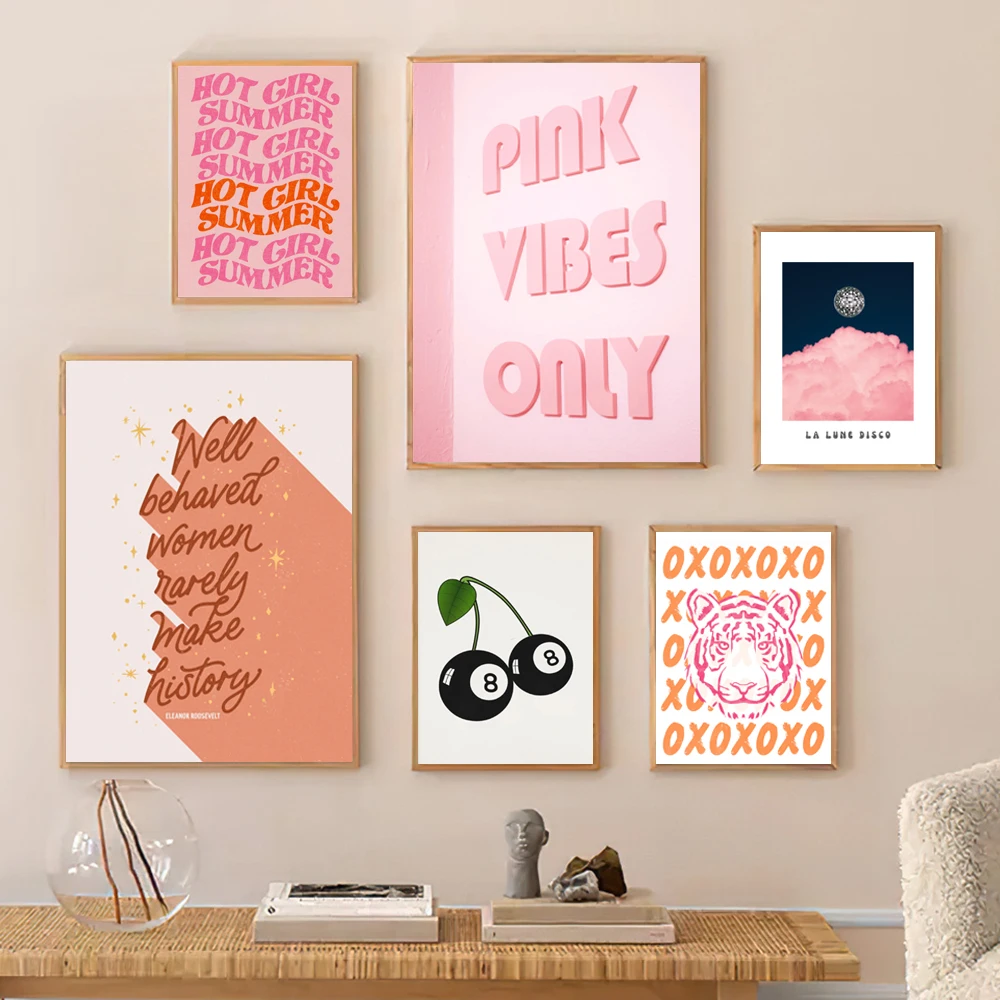 Retro Cocktail Trendy Wall Art Prints Pink Playing Cards Poster Vintage Disco Canvas Painting Preppy Dorm Teens Room Wall Decor