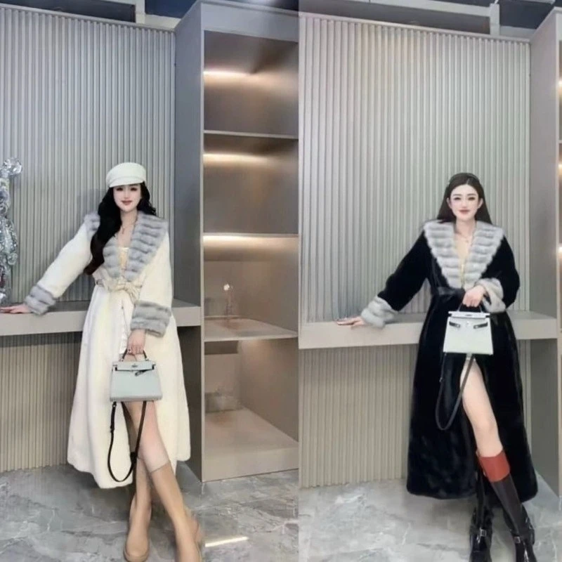 

2025 High-end Winter Fashionable Chinchilla New Fur Lapel Fur Environmentally Friendly Coat Long Mink Coat Feel Comfortable