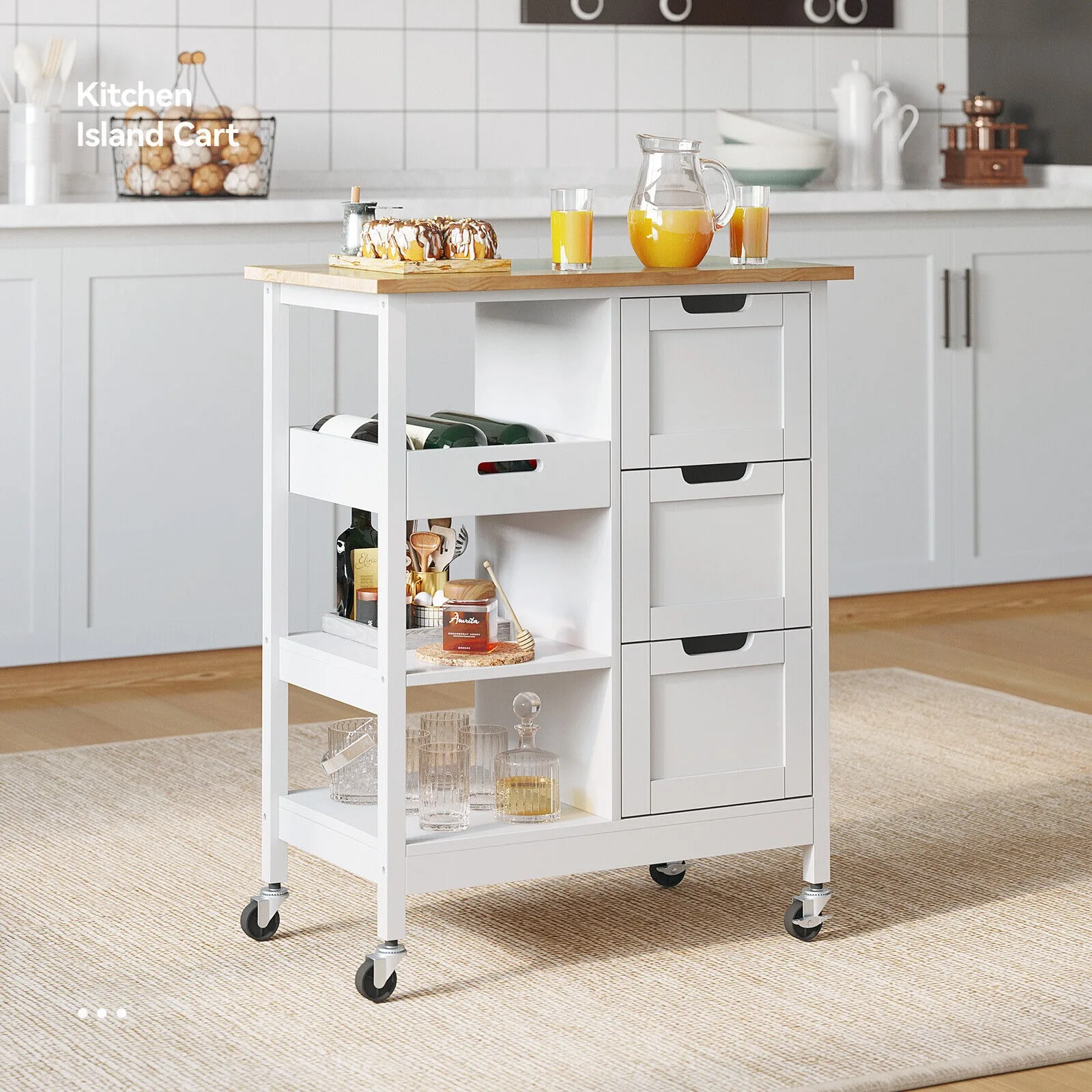 

Kitchen Island Cart,Industrial Kitchen Bar&Serving Cart Rolling on Wheels Utility Storage Trolley with 3-Tier Wine Rack Shelves