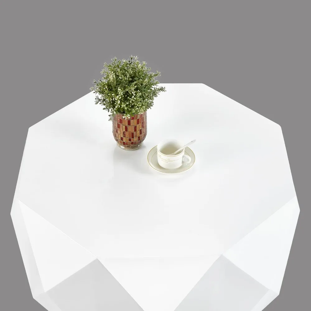 32" White Wood Diamond-Shaped Coffee Table Set for Living Room, Modern Wooden End Table with Spacious Tabletop, Octagon Coffee T