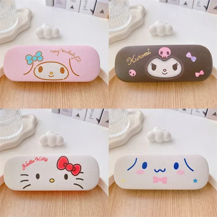 Kawaii Sanrio Hello Kitty Cinnamoroll Kuromi Glasses Case Myopia Glasses Storage Box Anime  Cute Creative Travel Portable Girls