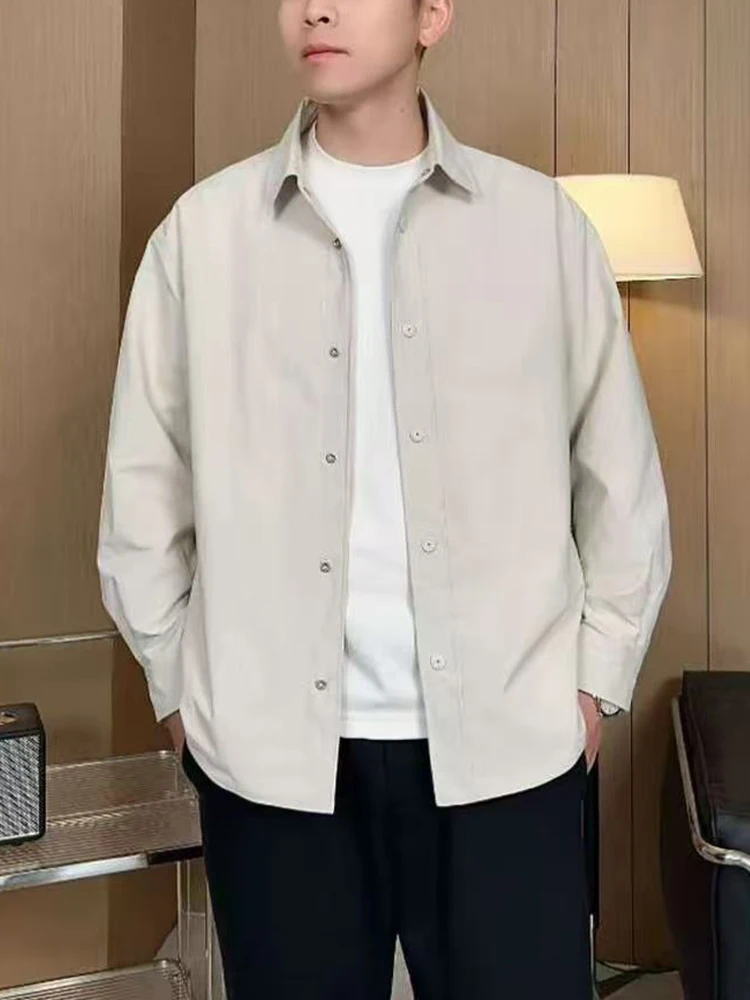 Casual Simple Men's Collared Shirt Jacket Spring Fashion High-End Pure Color Clean Version Youth Versatile Jacket Loose Fit
