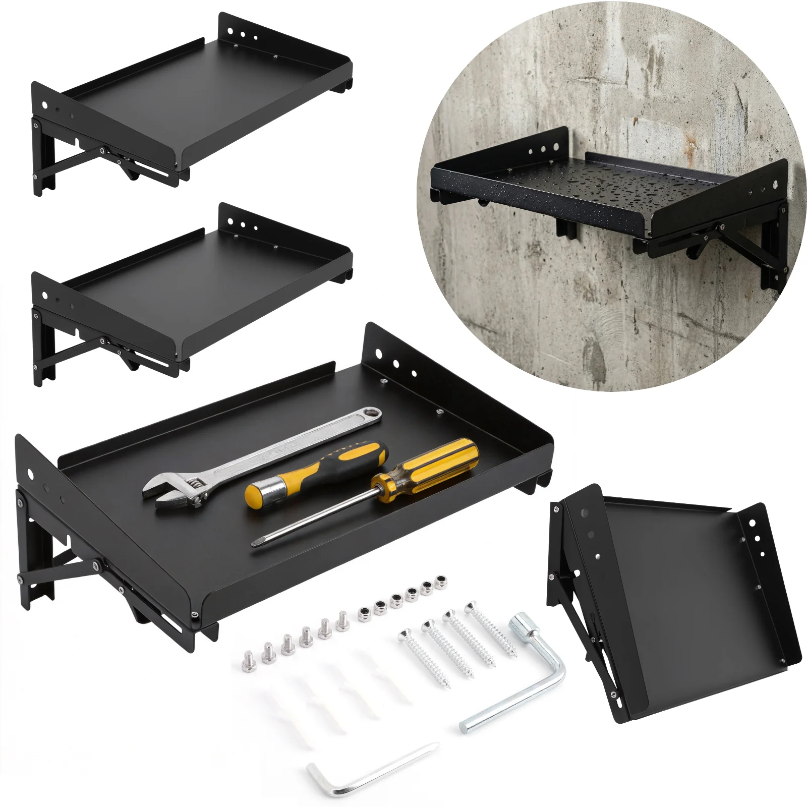 

Metal Wall Mounted Garage Storage Rack Shelves Adjustable Rail Shelf for Power Tools Toolbox 200LB Capacity Folding Storage