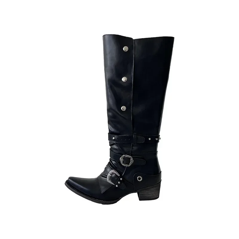 2024 New High-heeled Women Boots Pointed Toe Long Boots for Women Sexy Punk Gothic Boots Paris European and American Female