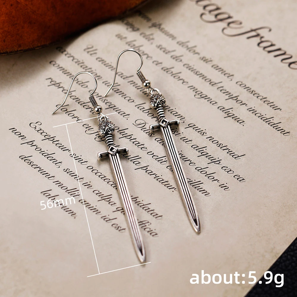 Huitan Punk Style Fierce Animal Sword Shape Dangle Earrings for Women/Men Versatile Cool Unisex Ear Accessories Vintage Jewelry image 6