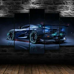No Framed 5 pieces Luxury Blue Sport Racing Car Home Decor Modular Pictures Modern Canvas Paintings Printed Wall Art Decoration
