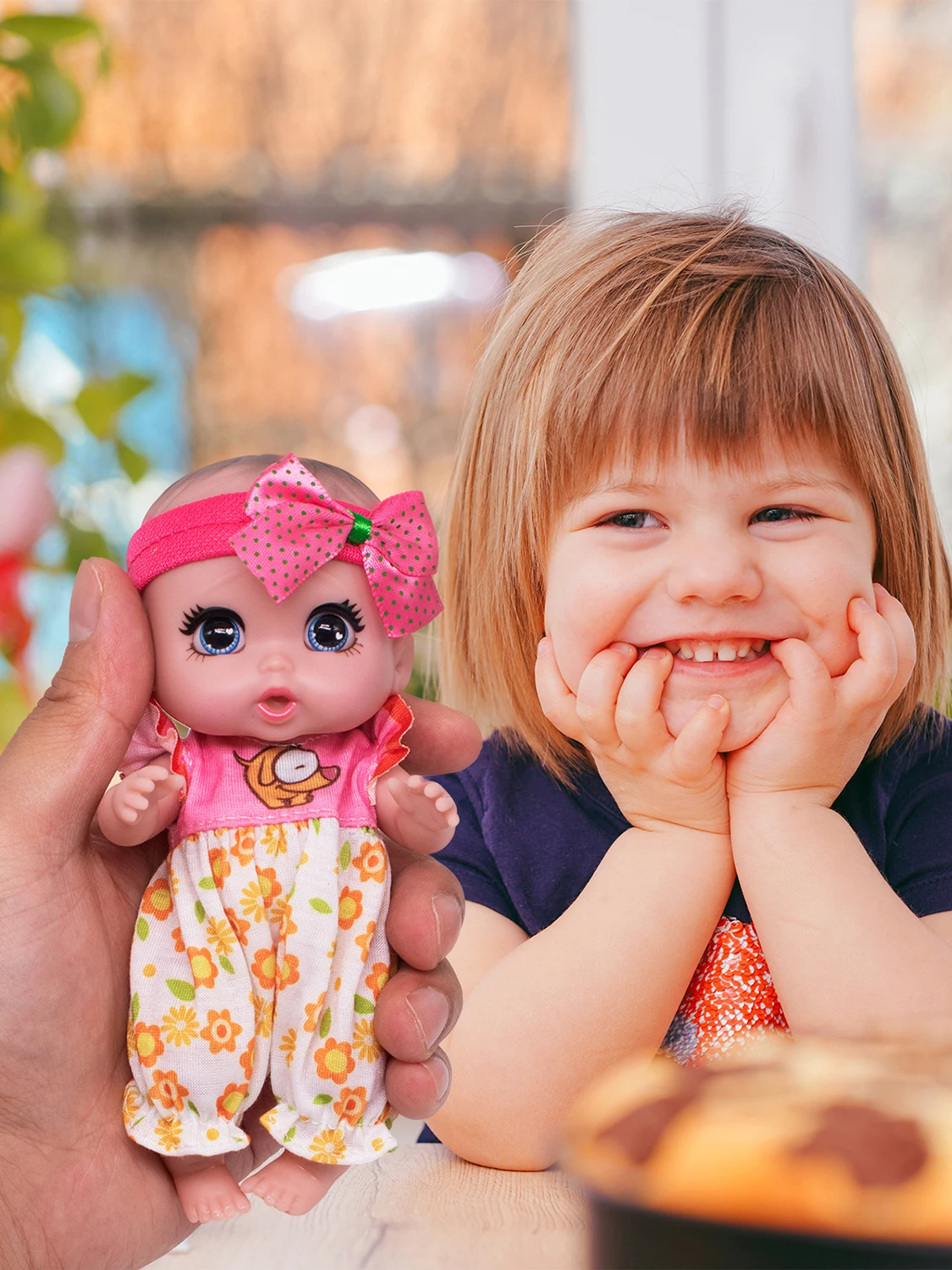 One Piece 3+ Children Crying Baby Doll Smile Pink Hearts Eyes Cute 6 Inches Polly Pocket Swivel Mini Vinyl Doll 15.5Cm Gift Toys